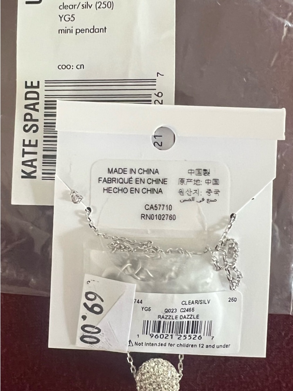 KATE SPADE ♠️ RAZZLE DAZZLE MINI silver pavé mini pendant necklace brand new - Picture 3 of 3